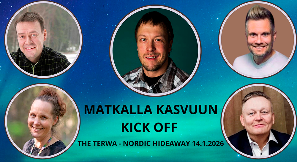 Ylhäältä vasemmalta Ari Yrjölä, Mikko Peltsi Peltola ja Ville Puustinen. Alhaalla vasemmalta Annu Huotari ja Tapio Honkamaa.